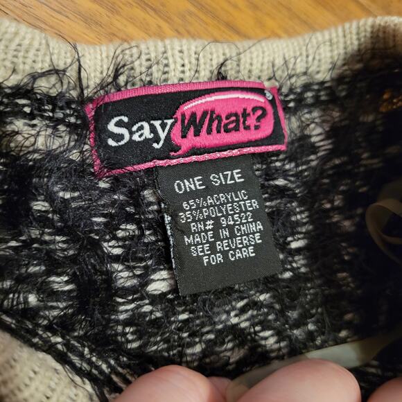 Say What? Shawl Sleeve Asymmetrical Fringes Ponchos Black & Off-White One Size - Picture 10 of 10